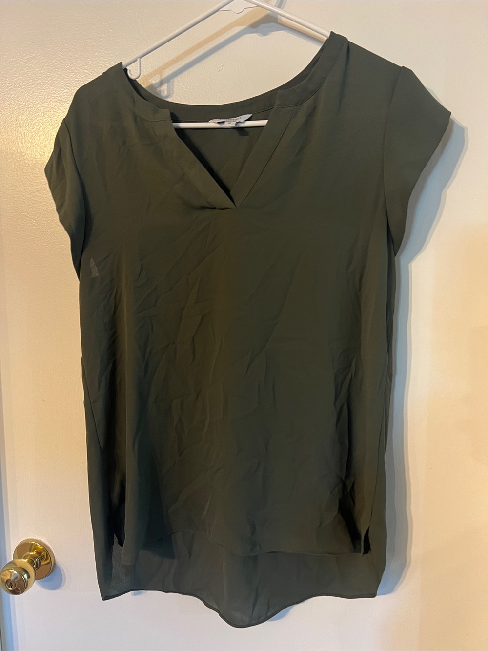 Essentials Olive Short-Sleeve V-Neck Blouse